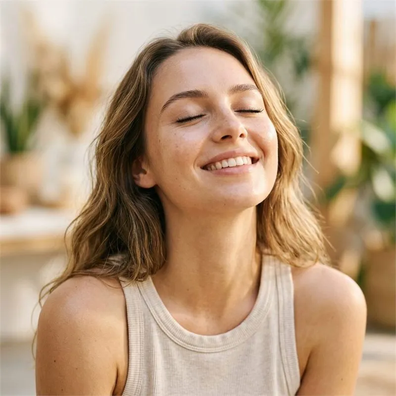 Woman feeling refreshed and revitalized with Super Patch